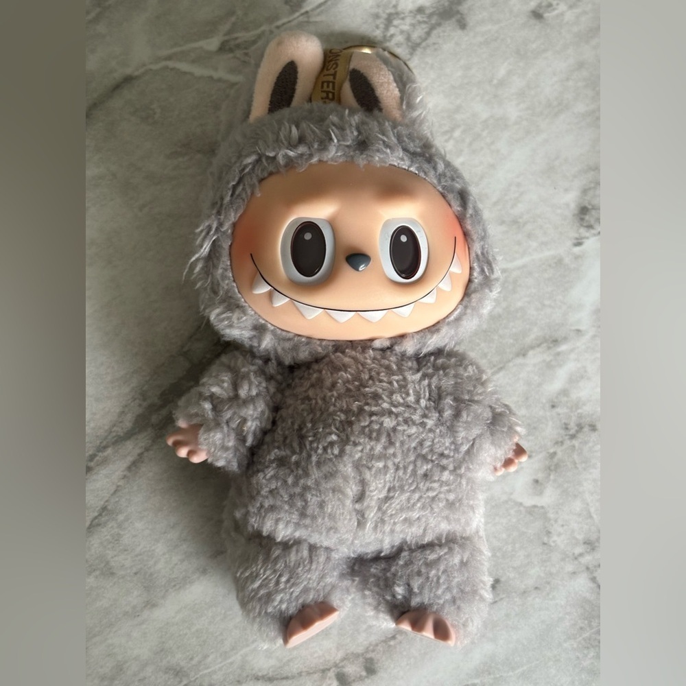 EUC POPMART LABUBU Gray Plush Monster Collectible bag charm/keyring